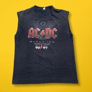 ACDC Black‎ Ice World Tour 2008 2009 Sleeveless T-Shirt Rock Band Graphic